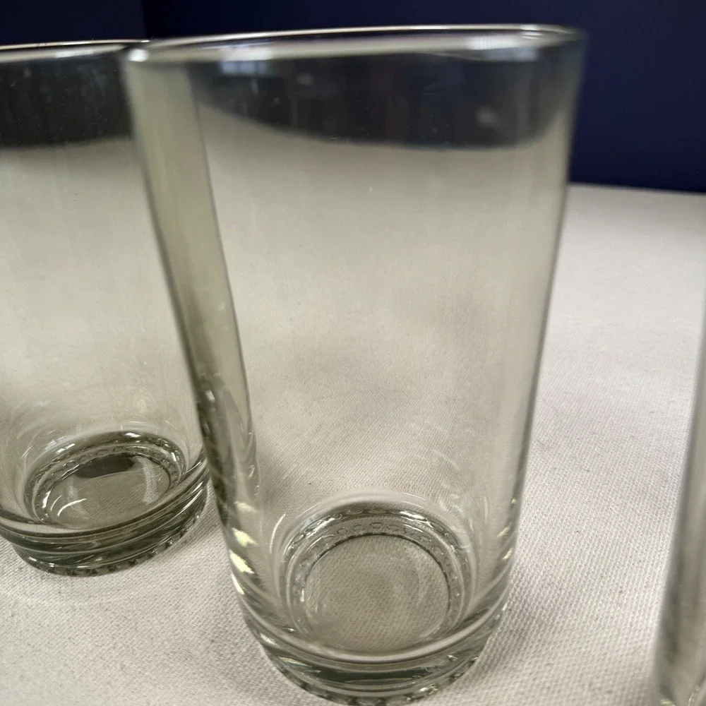 Villeroy & Boch Smoke Grey Glass Tumblers Set of 4 Beaded Base Highball Glasses